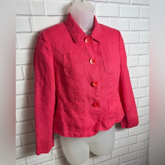 TALBOTS Coral Red Cropped linen Blazer with Classic Lapel/size 2P - Picture 12 of 12